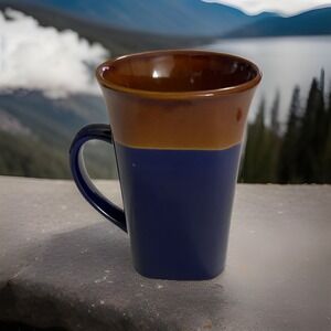NWT Royal Norfork 2 Tone Brown + Blue Square Base Coffee/Coco Mug 12 Oz Rustic
